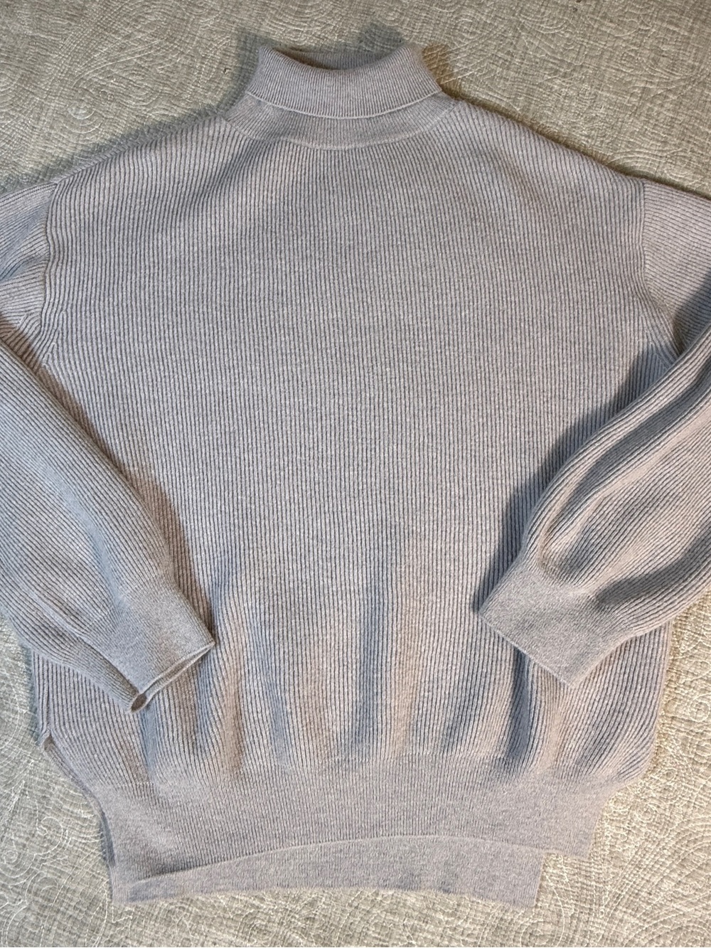 Women’s Light Gray Mock Neck Ribbed Sweater